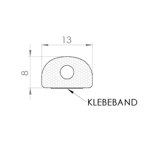EPDM Moosgummi-Halbrundprofil 13 x 8 mm, einseitig selbstklebend mit 3M 5608, schwarz